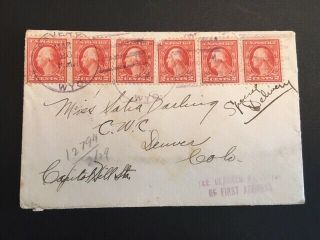 1916 Us 2 Cent Washington Scott 463 Strip Of 6 On Cover 10 Perf (spec.  Delivery)