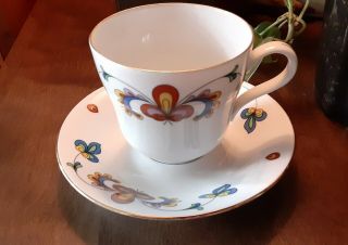 Porsgrund Norway Farmers Rose Scalloped Coffee Cup & Saucer