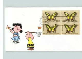 Charlie Brown & Lucy Hand Painted Butterflies Bl/4 First Day Of Issue 1 Of 1