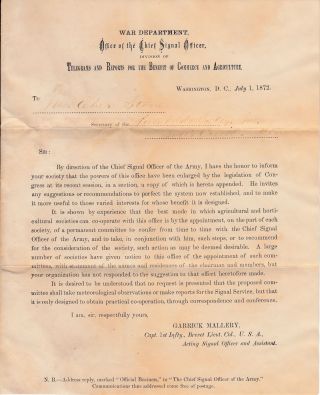 1872 Official Military Frank & Letter.