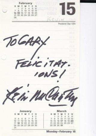 Kevin Mccarthy - 1914 - 2010 (" Invasion Of The Body Snatchers " Star) Signature