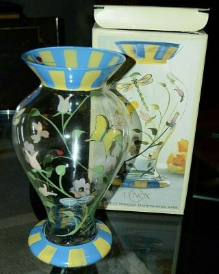 Lenox Glass Butterfly Meadow Hand Painted 9 1/2 Vase