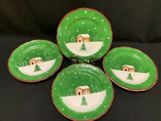 The Cellar " Log Cabin " Christmas Set Of 4 Salad Plates 8 3/8 "