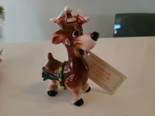1960s Kreiss Psycho Ceramic Christmas Figurine Reindeer With Tag