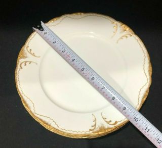 Set of 4 Theodore Haviland Limoges Double Gold Trim Dinner Plates,  Scallop Edge 2