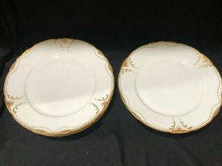 Set of 4 Theodore Haviland Limoges Double Gold Trim Dinner Plates,  Scallop Edge 3