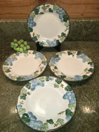 Set Of 4 Metlox Poppy Trail Blue Sculptured Grape Bread & Butter Plates 6.  5 "