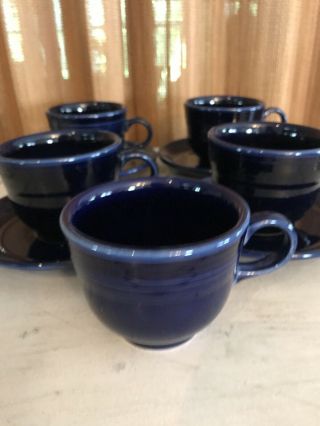 Homer Laughlin Fiesta Cobalt Blue - Set Of 5 Tea Cup & 4 Saucers