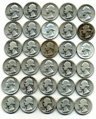 (30) Silver Vintage Us Washington Quarters Us Silver Coins