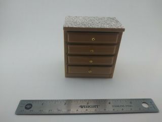 Dollhouse Miniature 1:12 Scale Wood Bureau/chest Of Drawers W/ Faux Marble Top