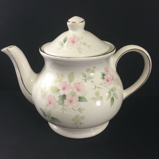 Windsor Sadler England Porcelain Teapot White Pink Dogwood Flowers Gold Trim