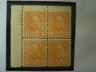 587 6 Cent 1925 James A Garfield Plate Block Of 4 Us Postage Stamps