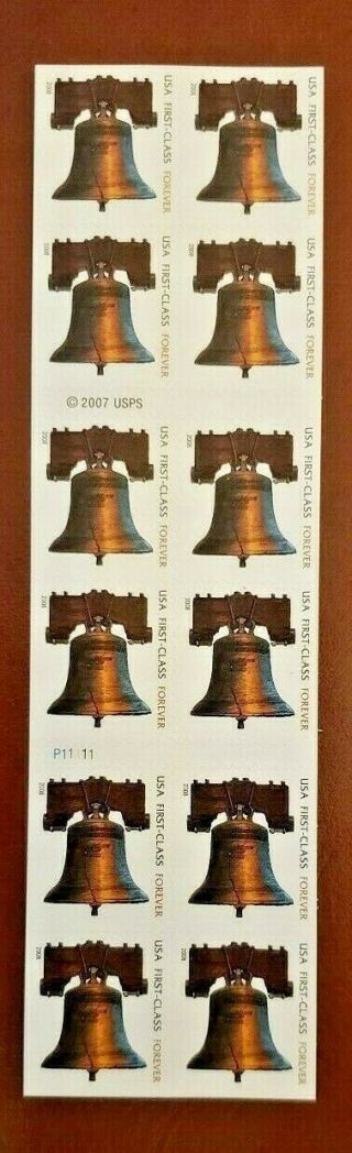 Us Stamp 2008 Liberty Bell Booklet Of 20 Forever Stamps Plate P 11111