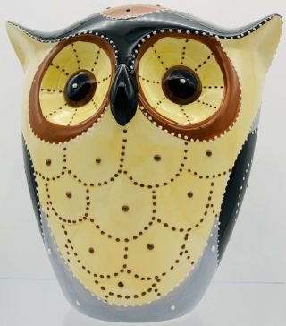 Lg.  Moriage Art Hand - Painted Owl Colorful Fun Ceramic Bubo Bird 7 5/8”h X 7 3/4”w