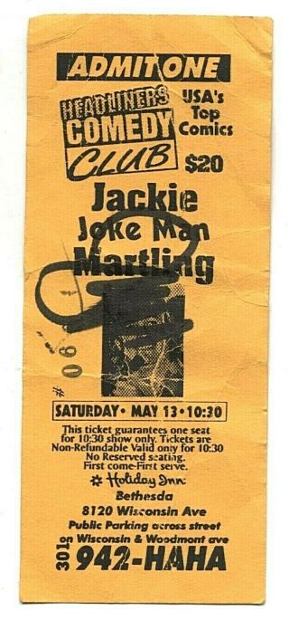Jackie The Joke Man Martling Autographed Signed Concert Ticket Howard Stern Show
