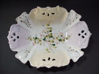 C.  T.  Carl Tielsch Altwasser,  Germany: Large Scalloped Pierced Hand Painted Bowl