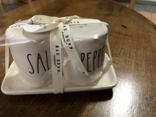 Rae Dunn Salt And Pepper Shakers White Ceramic Shaker Set With Tray