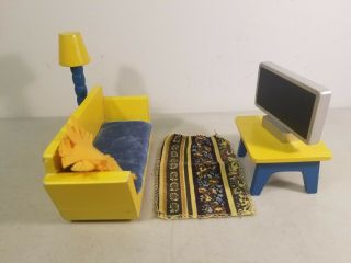 1:6 Scale Wooden Dollhouse Furniture: Couch,  Lamp,  Table,  Tv & Rug
