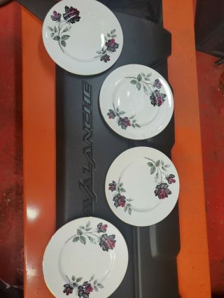 Royal Albert Bone China Dishes Plates Masquerade Black Rose Pattern Set Of 4 9.  5
