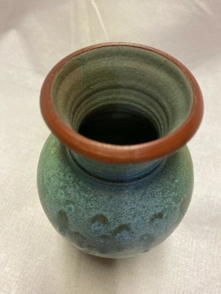 Turquoise Terracota Hand Crafted Textured Pottery 7” VASE Rustic Signed 2