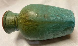 Turquoise Terracota Hand Crafted Textured Pottery 7” VASE Rustic Signed 3