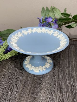 Vintage Wedgwood Light Blue Jasperware Compote Pedestal Bowl Dish 6 1/4” Euc