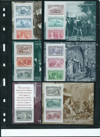 Scott 2624 - 2629 - Voyages Of Columbus Souvenir Sheets Complete Set Of Six Mnh