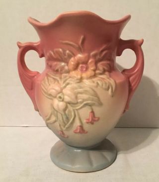 Vintage Hull Art Pottery Wildflower Vase W/ Double Handles - 6.  5 " Pink Blue