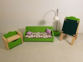 1:6 Scale Wooden Dollhouse Furniture: Couch,  Lamp,  Toy Chest & Easel