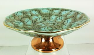 Delftware Holland Turquoise Brass Copper Bon Bon Dish Candy Solid Handpainted