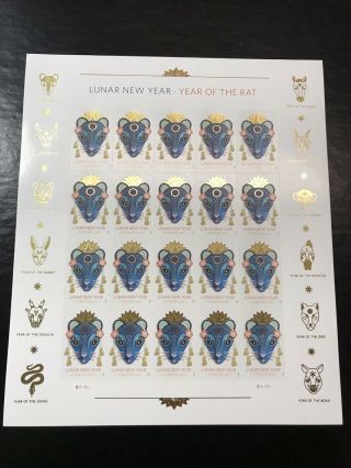Scott 5428/2020 Us Stamps - Year Of The Rat - Mnh Full Sheet Of 20 Stamps