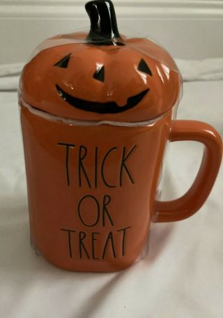 Rae Dunn Trick Or Treat Orange Halloween Mug With Pumpkin Topper