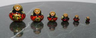 Wooden 6 Piece Matryoshka Babushka Mini Nesting Dolls 1.  5 " - 3/8 "