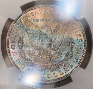 1896 - P NGC MS64 Morgan Silver Dollar Vibrant Speckled Textile Rainbow Toned 2
