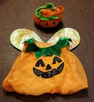Build A Bear Babw Halloween Pumpkin W/ Wings Dress With Jack - O - Lantern Treat Bag