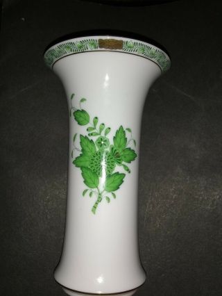 Herend Hungary Green Chinese Bouquet 7 " Vase Hand Painted 7037 Porcelain Ex Cond