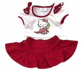 Build A Bear Hello Kitty Outfit Shirt And Red Skirt Set Sparkle Jewels Bows