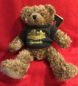 Harrods Knightsbridge Collectible Teddy Bear Embroidered Green Sweater & Tag