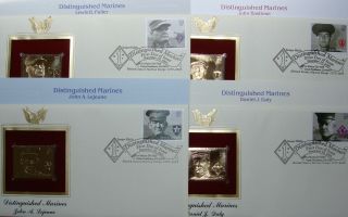 22k Gold 2005 Distinguished Marines 1st Day Covers Set Of 4 Gold Replicas W/addr