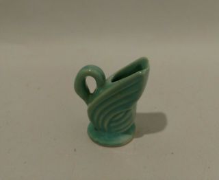 MCM Shawnee McCoy Pottery Vase Tiny Miniature Turquoise BIRD Pitcher 3
