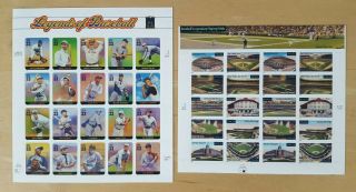 (2) Us Stamp Sheets 2000,  Legends Of Baseball & Legendary Fields Stadiums,  Mnh