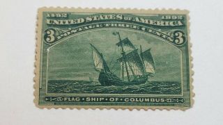 Us Scott 232 - 1893 - 3 Cent Columbian - Green - Mint/never Hinged/original Gum - Cv $130