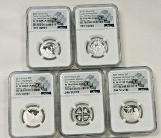 Set Of 5 2019 - S Silver America The Quarters Ngc Pf70 Ultra Cameo
