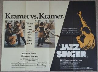Kramer Vs.  Kramer & The Jazz Singer Quad Cinema Poster Neil Diamond Double - Bill