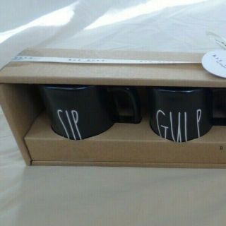 Rae Dunn Black Espresso Cups Mini Small Mugs Set of 4 SIP GULP DRINK SLURP 2