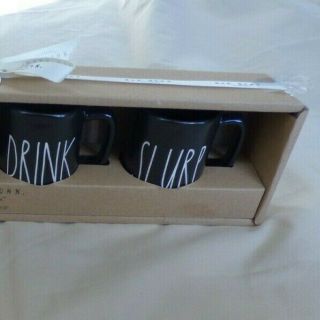 Rae Dunn Black Espresso Cups Mini Small Mugs Set of 4 SIP GULP DRINK SLURP 3