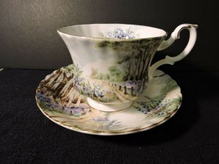 Royal Albert Bluebell Wood Country Scenes Floral Tea Cup & Saucer Gold