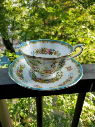 Gorgeous Royal Albert Teacup And Saucer Wide Mouth Blue Chelsea Bird