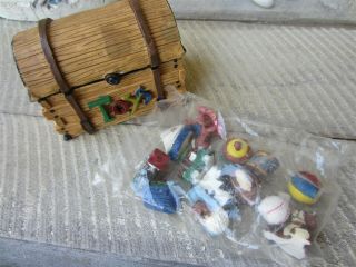 Dollhouse Miniature Resin Hinged Toy Box & Tiny Toys Set