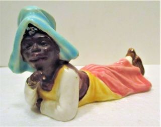 Old Ca.  1900 Majolica Figurine Of A Young Black Girl Reclining On Her Stomach